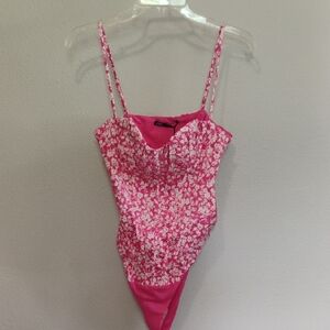 Zara Pink and White Floral Bodysuit